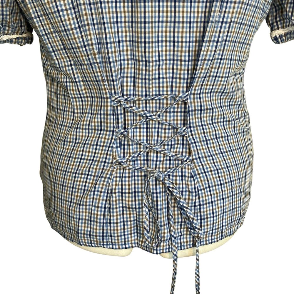 Spieth & Wensky EU 44 Feuerlaune Blue Gingham Trachten Blouse Octoberfest Tyrol - Picture 10 of 16